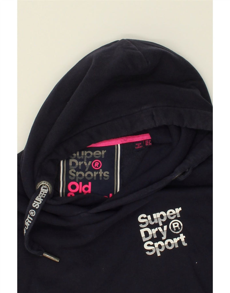 SUPERDRY Womens Graphic Hoodie Jumper UK 12 Medium  Navy Blue Cotton | Vintage Superdry | Thrift | Second-Hand Superdry | Used Clothing | Messina Hembry 