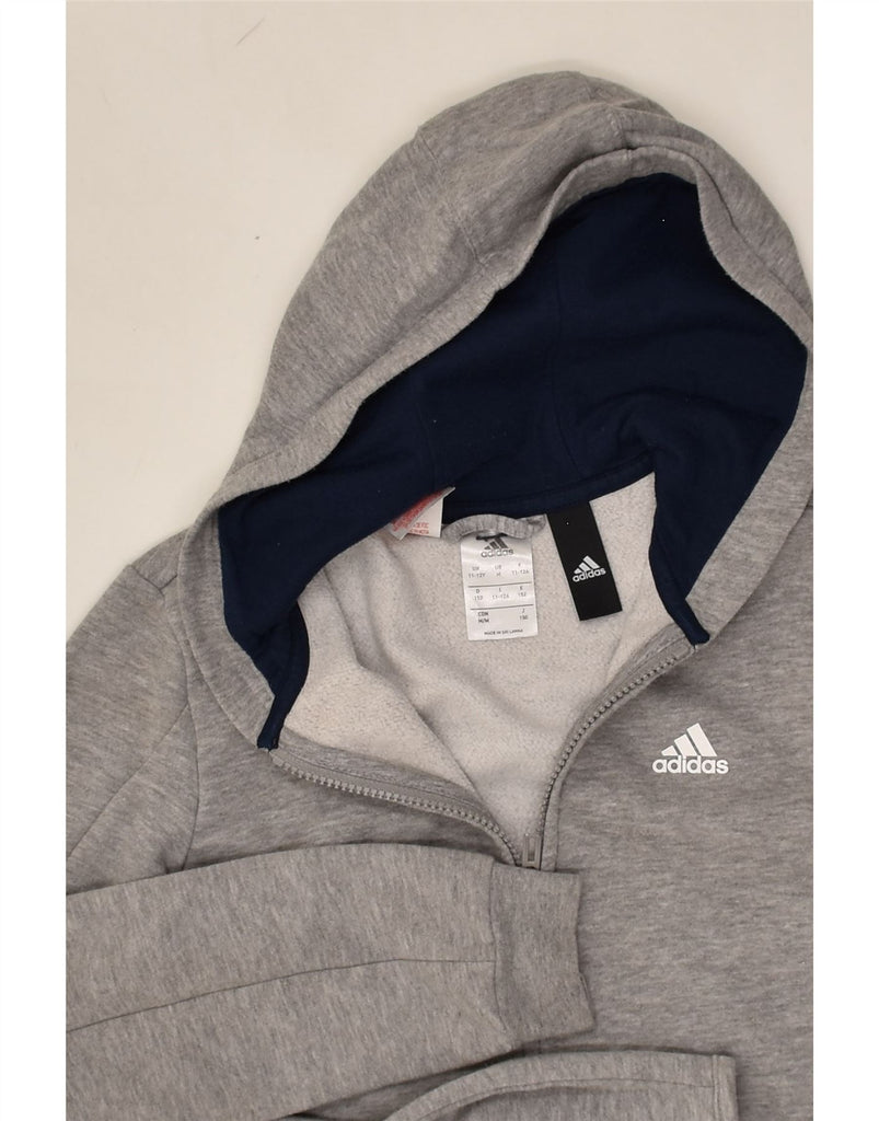 ADIDAS Boys Zip Hoodie Sweater 11-12 Years Grey Cotton | Vintage Adidas | Thrift | Second-Hand Adidas | Used Clothing | Messina Hembry 