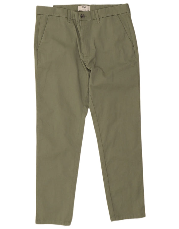 Marks & Spencer Mens Slim Fit Chino Trousers  W34 L29 Green Cotton