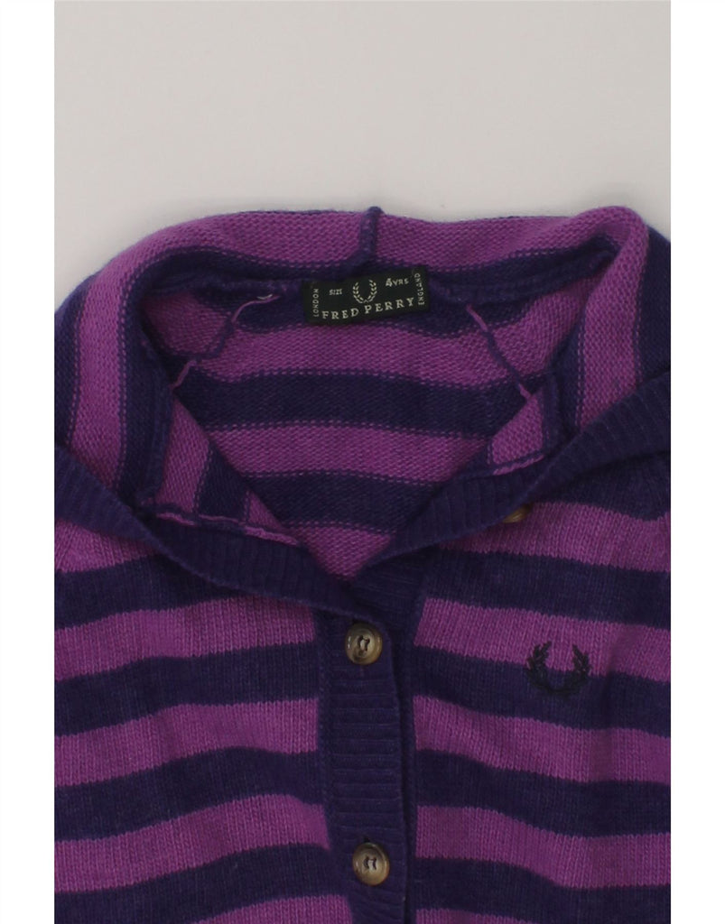 FRED PERRY Girls Hooded Cardigan Sweater 3-4 Years Purple Striped | Vintage Fred Perry | Thrift | Second-Hand Fred Perry | Used Clothing | Messina Hembry 