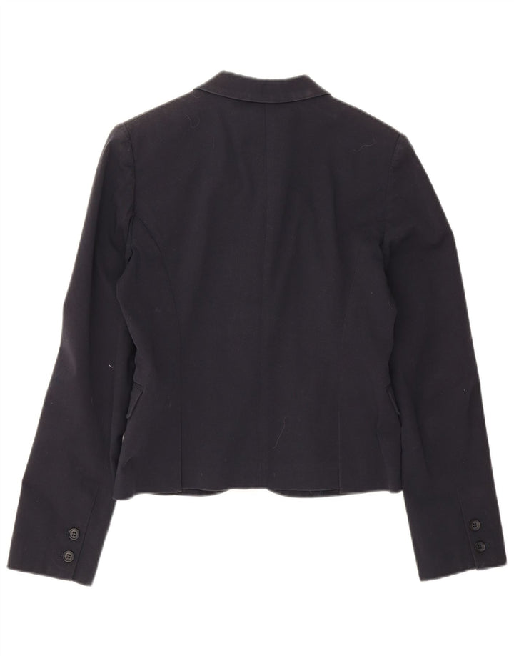 Stefanel Womens Crop 3 Button Blazer Jacket EU 38 Medium Navy Blue Cotton