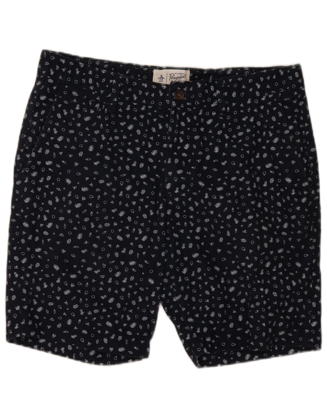 PENGUIN Mens Chino Shorts W34 Large  Navy Blue Spotted Cotton