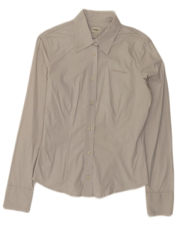 Calvin Klein Jeans Womens Shirt UK 12 Medium Grey Cotton