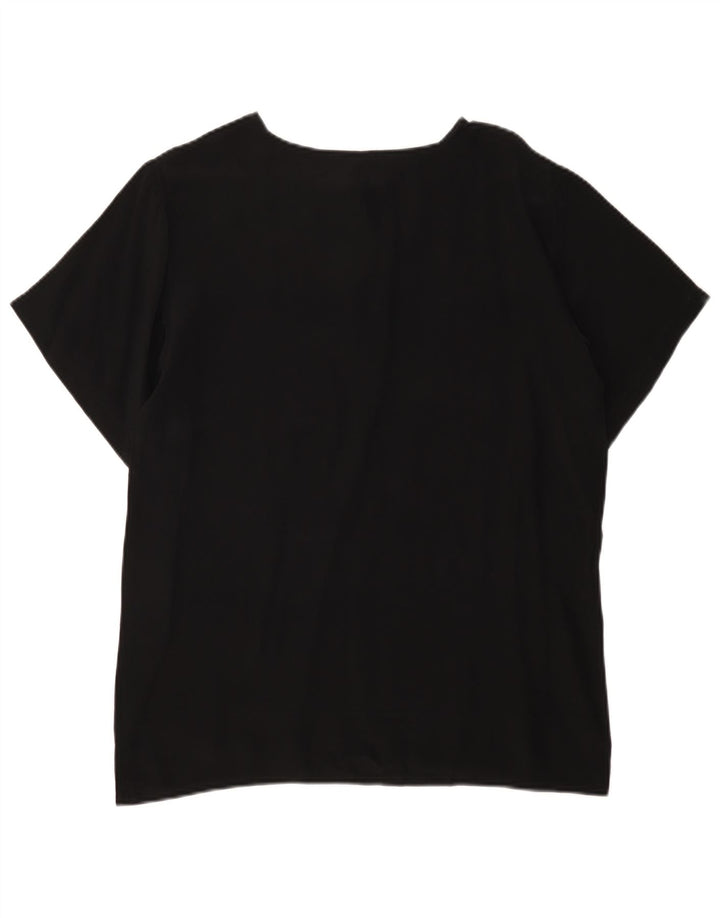 Vintage Womens Blouse Top UK 16 Large Black Silk