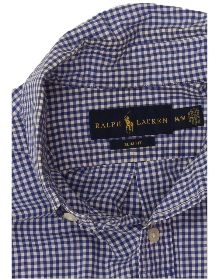 Ralph Lauren Mens Slim Fit Shirt Medium Blue Gingham Cotton