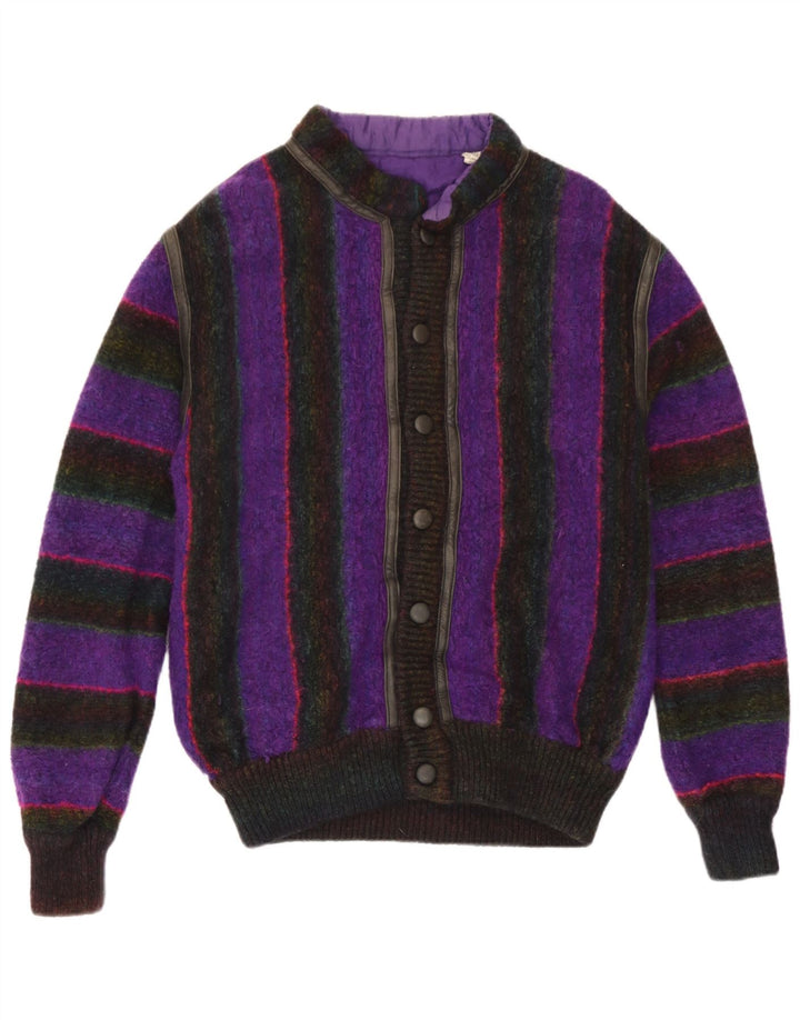 Vintage Mens Cardigan Sweater IT 50 Medium Purple Striped Wool