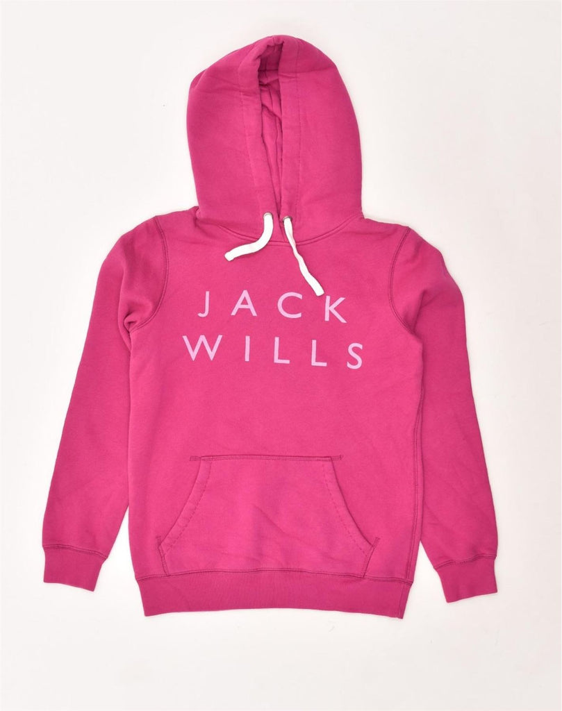 JACK WILLS Womens Graphic Hoodie Jumper UK 6 XS Pink Cotton | Vintage Jack Wills | Thrift | Second-Hand Jack Wills | Used Clothing | Messina Hembry 