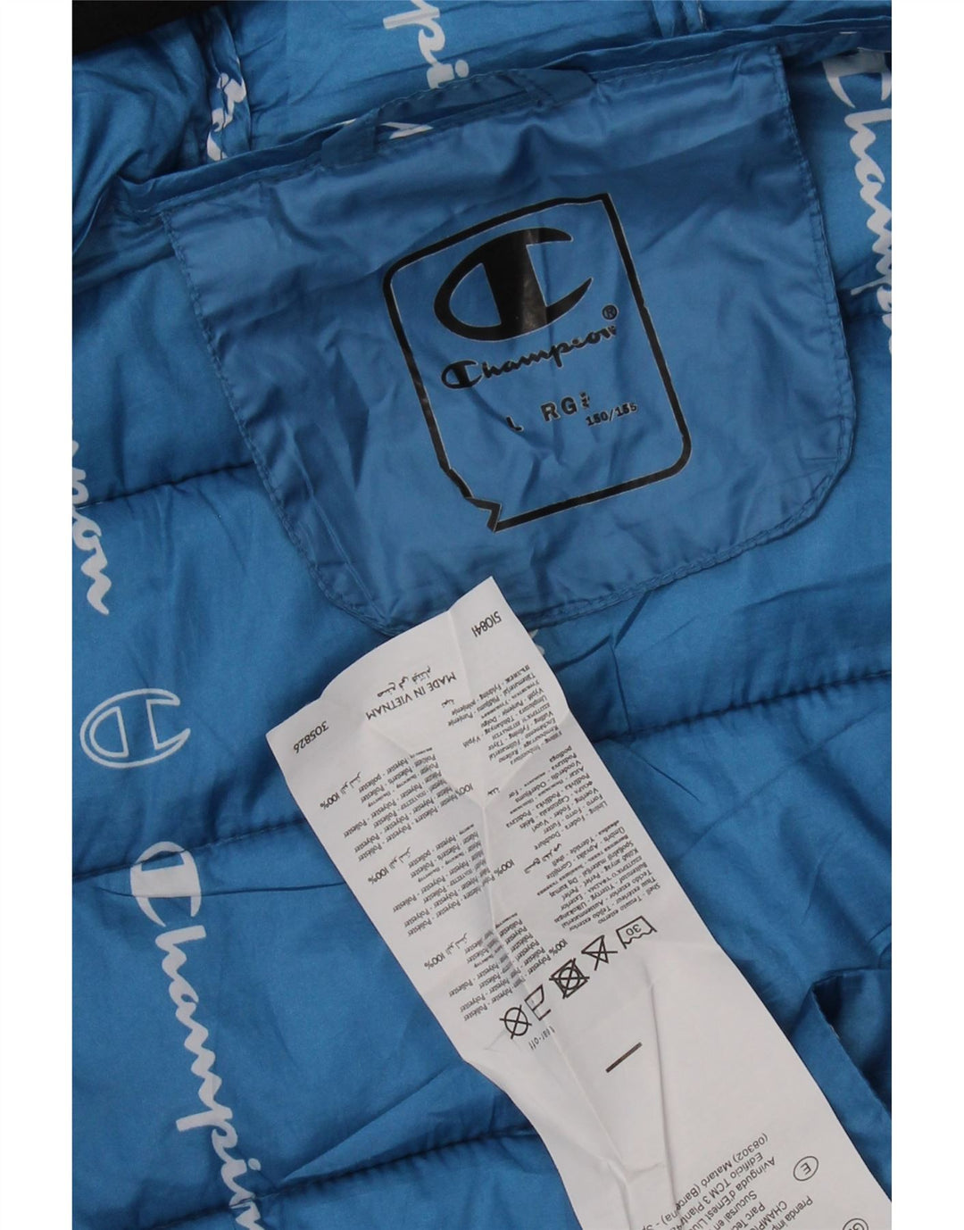 CHAMPION Boys Hooded Padded Jacket 11-12 Years Large Blue Polyester