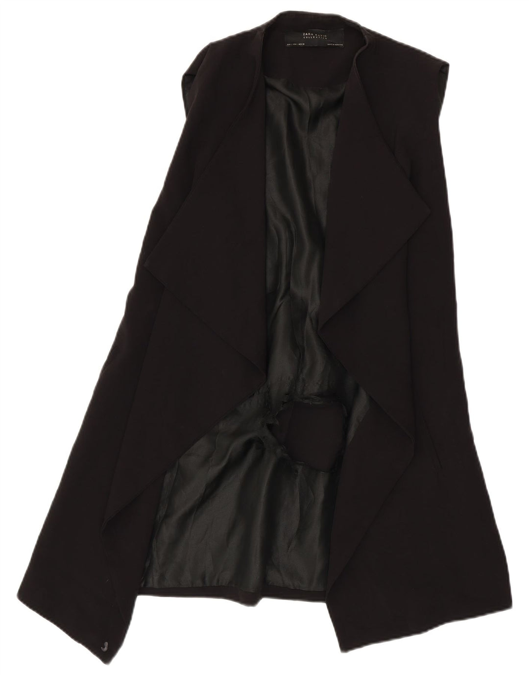 Zara Womens Longline Sleeveless Open Blazer Jacket UK 16 Large Black