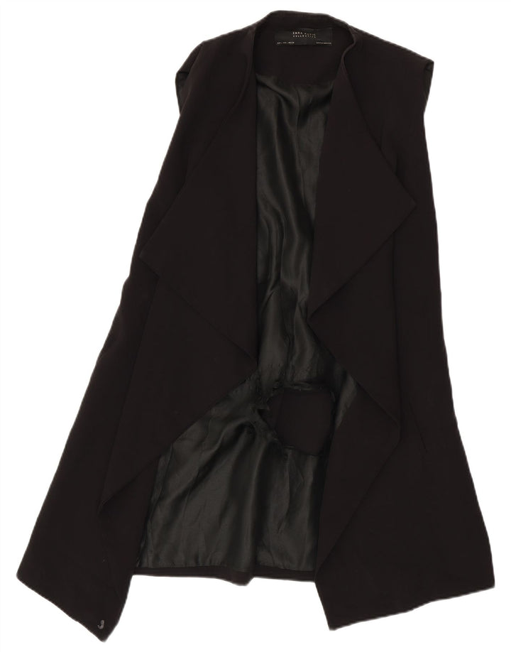 Zara Womens Longline Sleeveless Open Blazer Jacket UK 16 Large Black