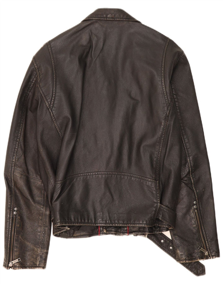 S.Oliver Mens Leather Biker Jacket UK 40 Large Black Leather
