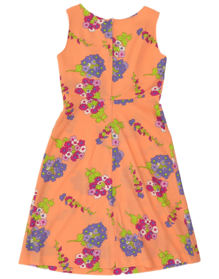 C & A Womens Sleeveless A-Line Dress EU 42 Large Orange Floral Polyester