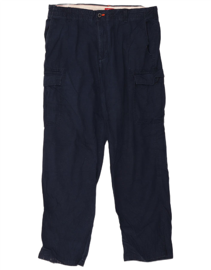 Izod Mens Straight Cargo Trousers W36 L32 Navy Blue Cotton
