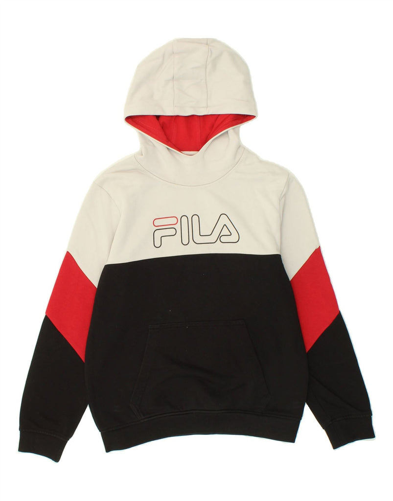 FILA Boys Graphic Hoodie Jumper 11-12 Years Black Colourblock Cotton Vintage Fila and Second-Hand Fila from Messina Hembry 