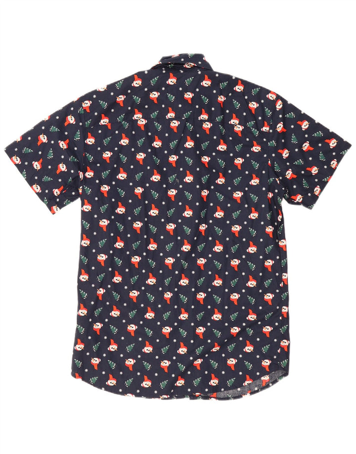 Jack & Jones Mens Abstract Pattern Shirt Small Navy Blue Christmas