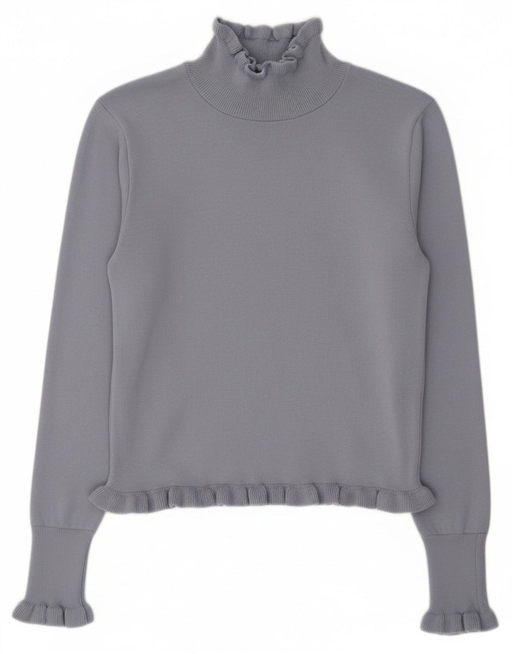 Zara Womens Crop Turtle Neck Jumper Sweater UK 12 Medium Blue Polyester