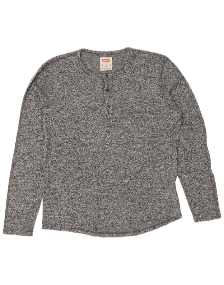 LEVI'S Mens Top Long Sleeve Large Grey Flecked Cotton