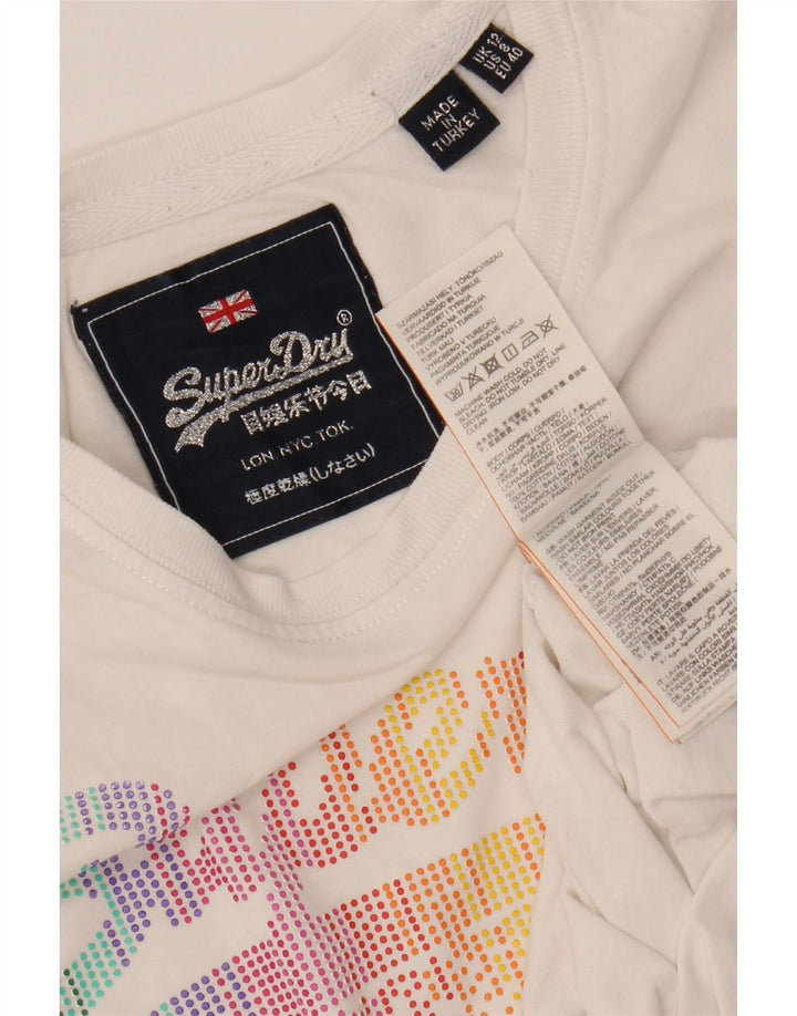 SUPERDRY Womens Graphic T-Shirt Top UK 12 Medium White Cotton