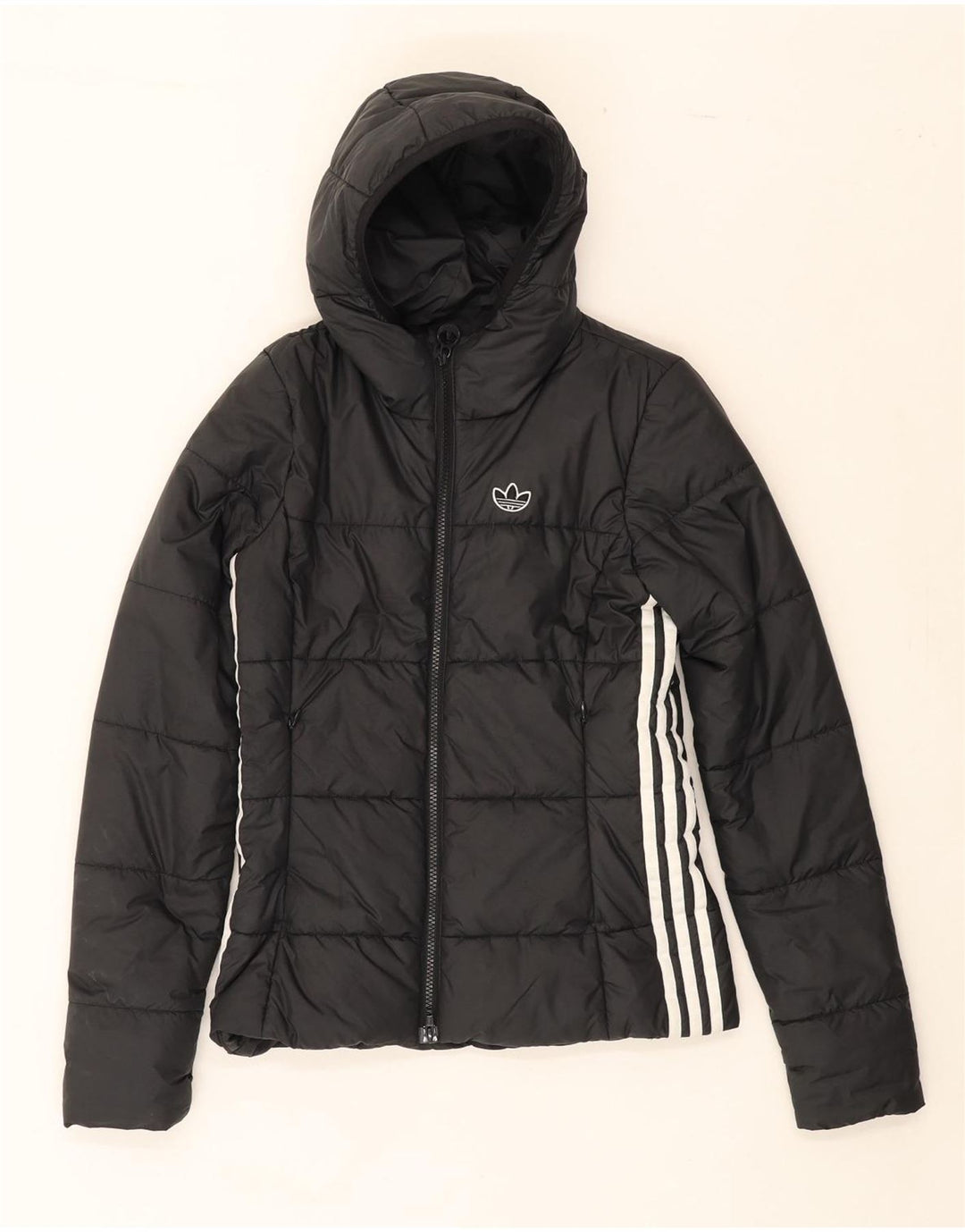ADIDAS Womens Hooded Padded Jacket UK 4 XS Black Polyester Vintage Adidas and Second-Hand Adidas from Messina Hembry 