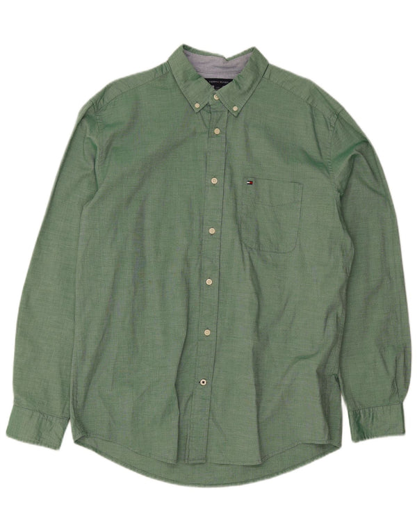 Tommy Hilfiger Mens Classic Fit Shirt Large Green Cotton