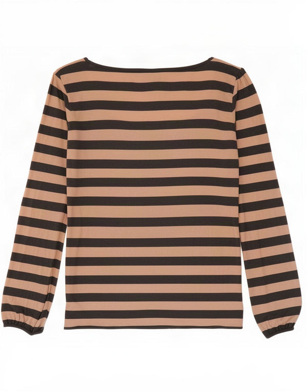 Massimo Dutti Womens Top Long Sleeve UK 10 Small Pink Striped Viscose