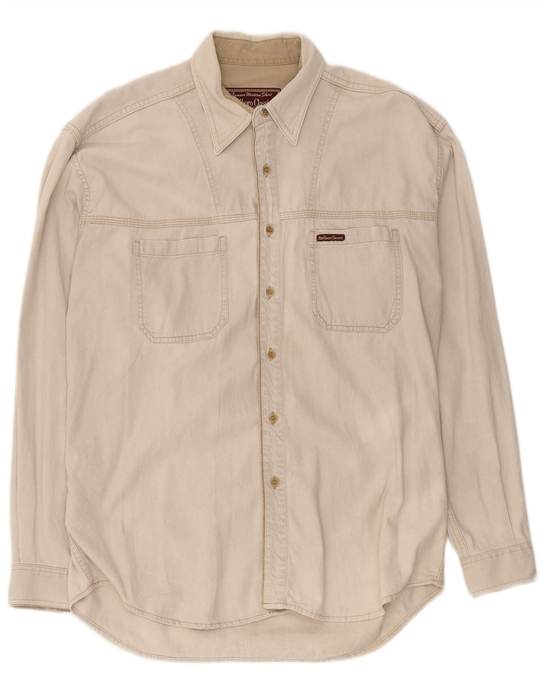Marlboro Classics Mens Denim Shirt Large Beige Cotton
