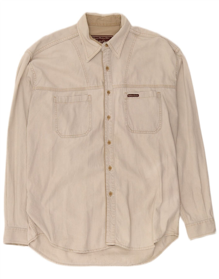 Marlboro Classics Mens Denim Shirt Large Beige Cotton