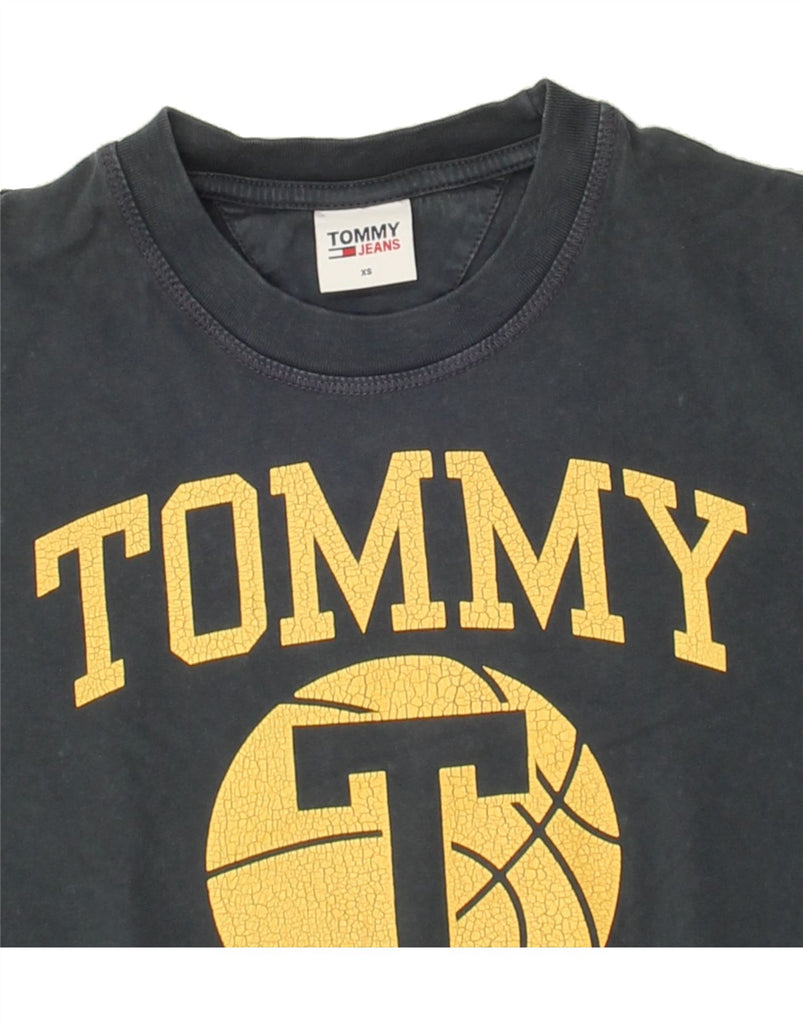 TOMMY HILFIGER Womens Oversized Crop Graphic T-Shirt Top UK 6 XS Navy Blue Vintage Tommy Hilfiger and Second-Hand Tommy Hilfiger from Messina Hembry 