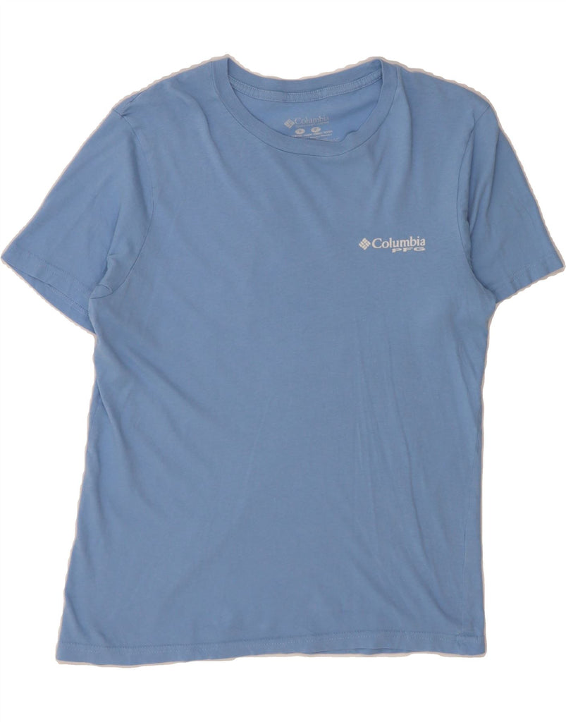 COLUMBIA Mens Graphic T-Shirt Top Small Blue Cotton Vintage Columbia and Second-Hand Columbia from Messina Hembry 