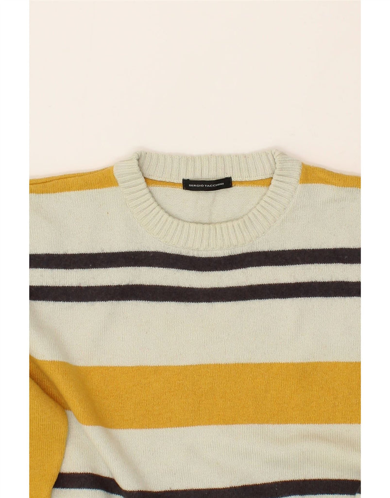 SERGIO TACCHINI Womens Crew Neck Jumper Sweater UK 18 XL Yellow Striped Vintage Sergio Tacchini and Second-Hand Sergio Tacchini from Messina Hembry 
