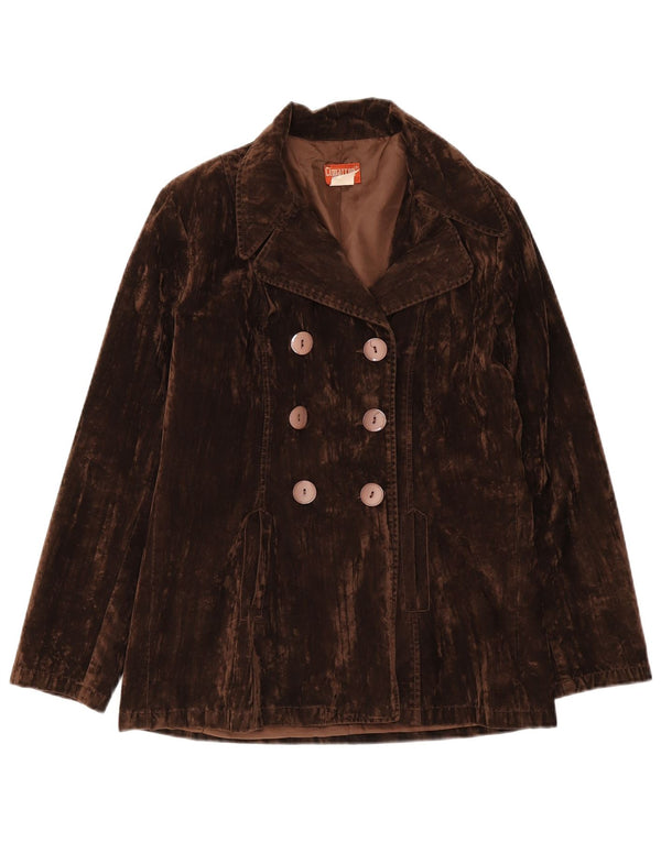 Vintage Womens Velvet Double Breasted Blazer Jacket UK 18 XL Brown Rayon