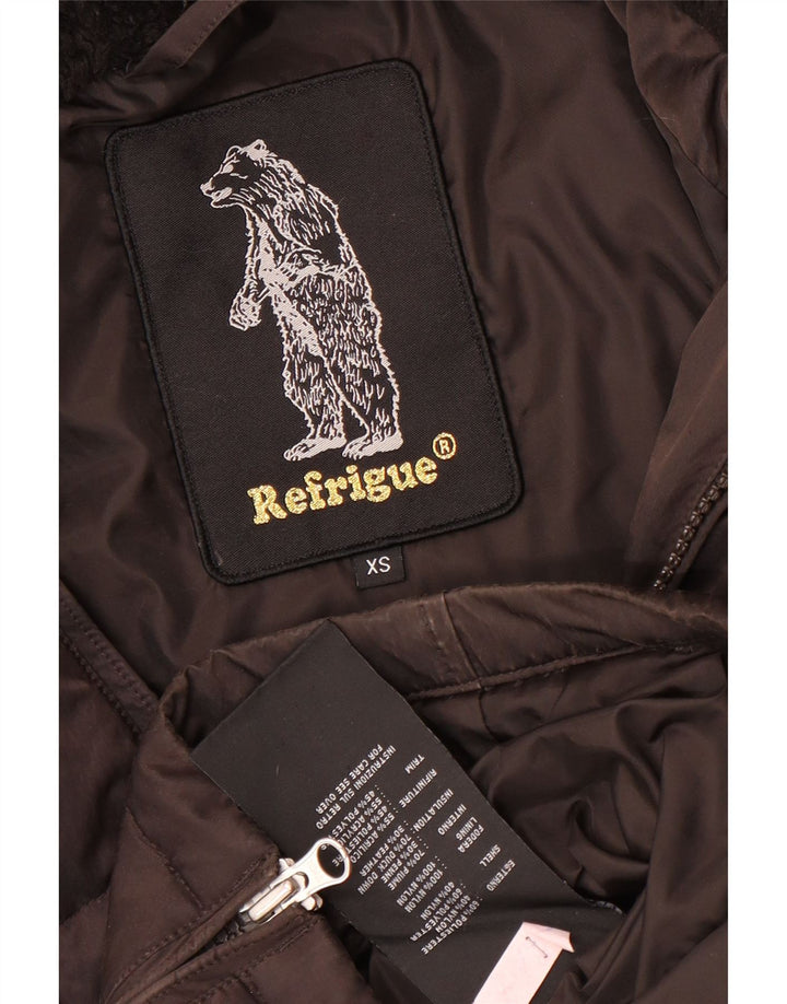 Refrigue Womens Hooded Oversized Padded Jacket UK 6 XS Brown Polyester