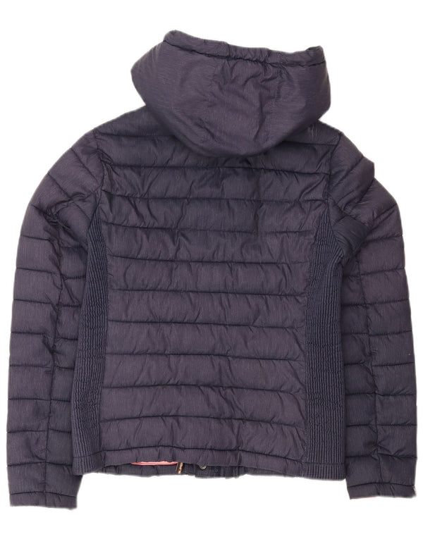 Superdry Womens Hooded Padded Jacket UK 14 Large Navy Blue Polyester