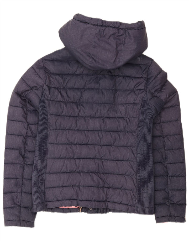 Superdry Womens Hooded Padded Jacket UK 14 Large Navy Blue Polyester