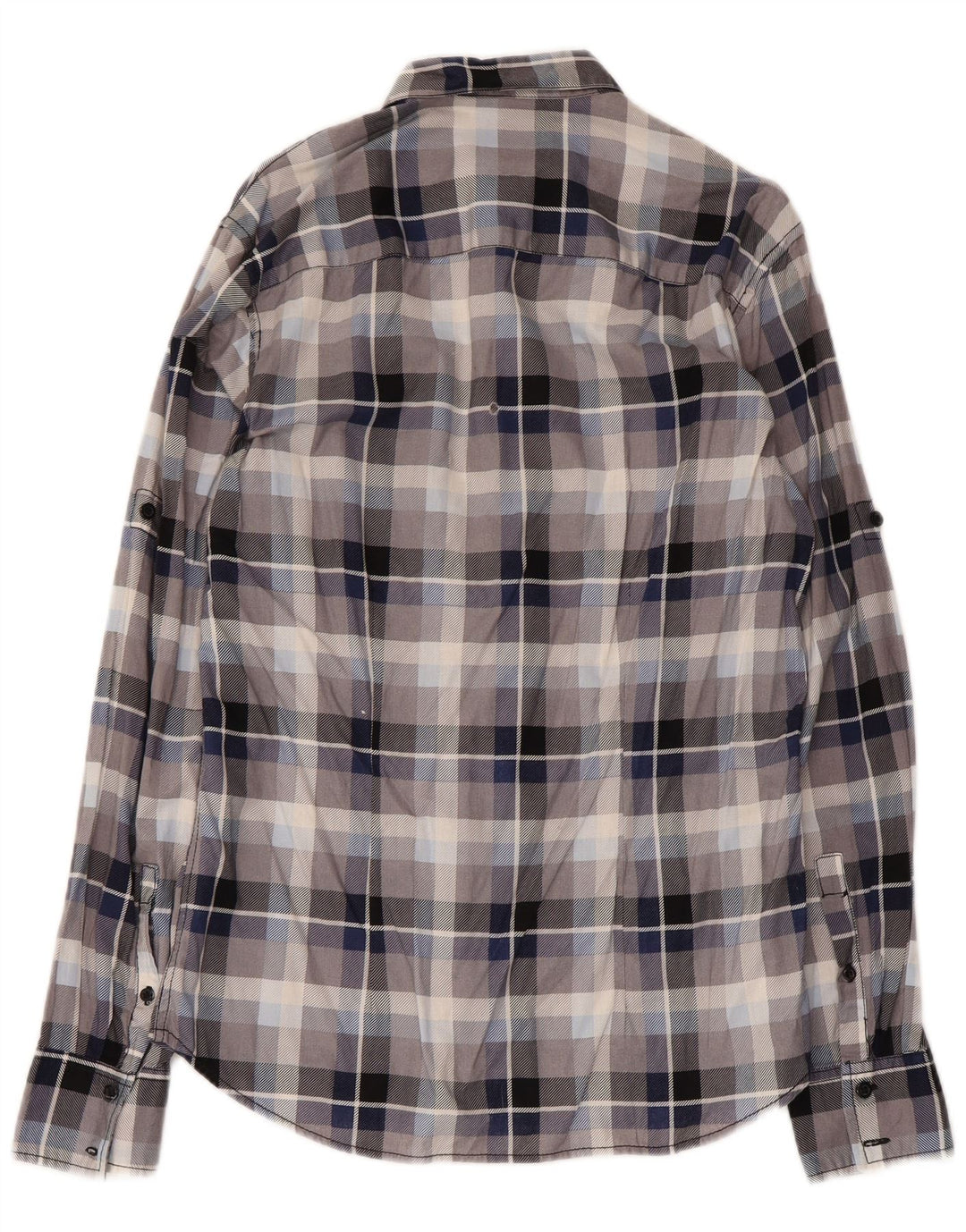 Fishbone Mens Slim Fit Flannel Shirt Medium Blue Check Cotton