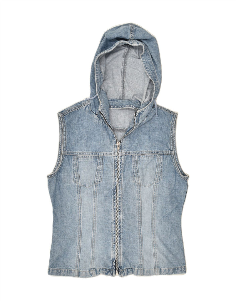 VINTAGE Womens Hooded Denim Gilet UK 12 Medium Blue Cotton | Vintage Vintage | Thrift | Second-Hand Vintage | Used Clothing | Messina Hembry 