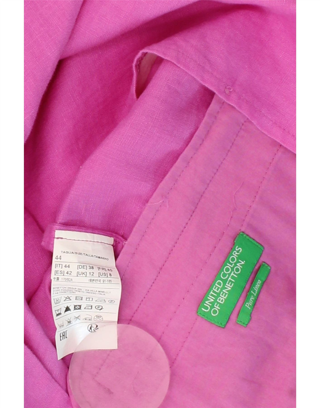 BENETTON Womens 2 Button Blazer Jacket UK 12 Medium Pink Linen Vintage Benetton and Second-Hand Benetton from Messina Hembry 