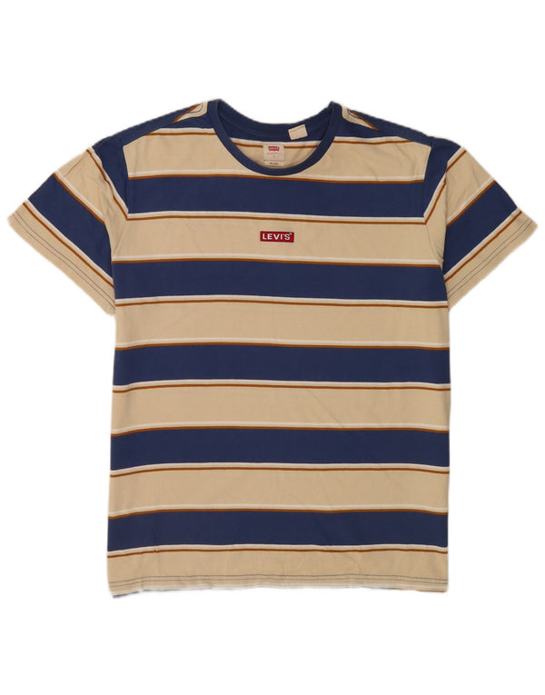 Levi's Mens Relaxed Fit T-Shirt Top Large Beige Striped Cotton