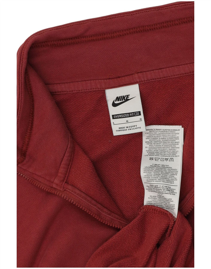 NIKE Womens Oversized Graphic Zip Neck Sweatshirt Jumper UK 16 Large Red