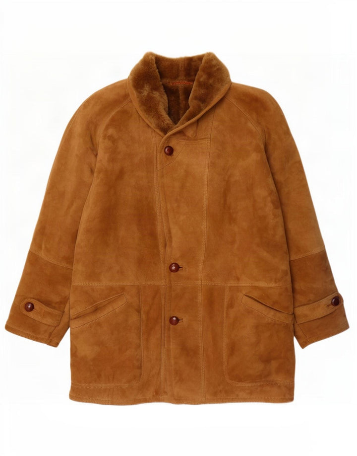 Vintage Mens Shearling Overcoat IT 56 3XL Beige