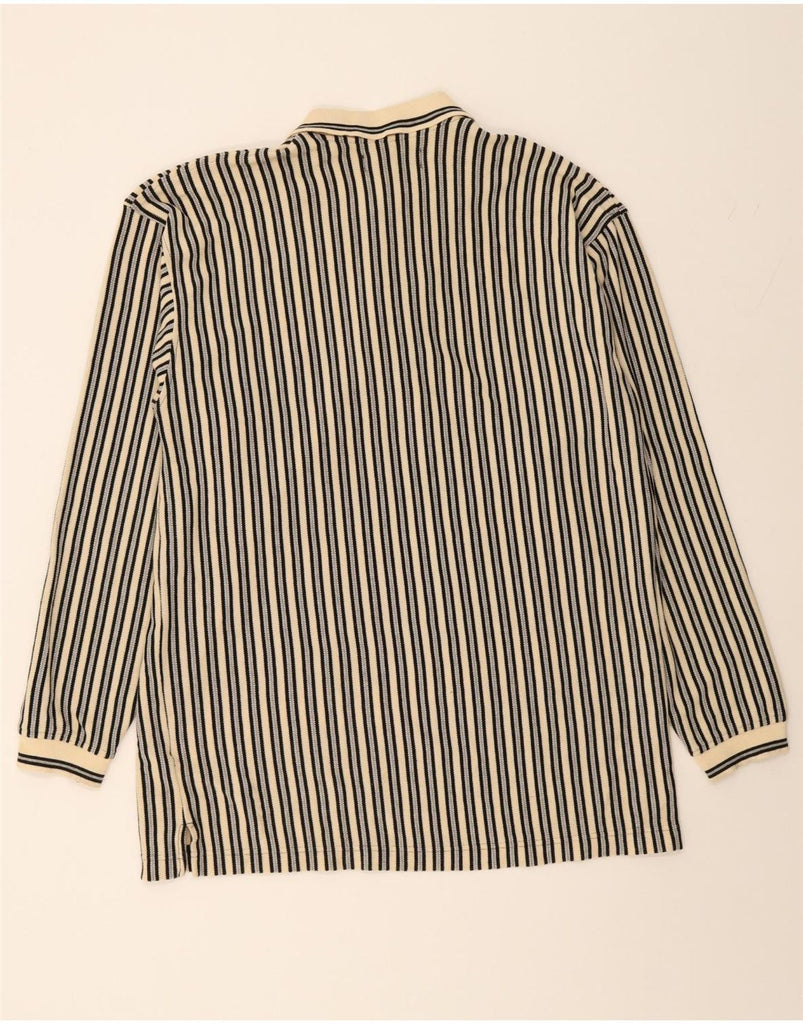 LERROS Mens Long Sleeve Polo Shirt 2XL Beige Striped Cotton Vintage Lerros and Second-Hand Lerros from Messina Hembry 