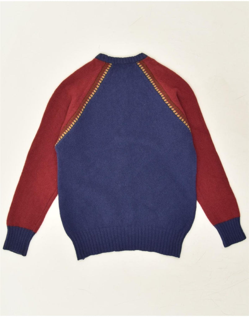 STEFANEL Womens Crew Neck Jumper Sweater IT 46 Large Navy Blue Colourblock | Vintage Stefanel | Thrift | Second-Hand Stefanel | Used Clothing | Messina Hembry 