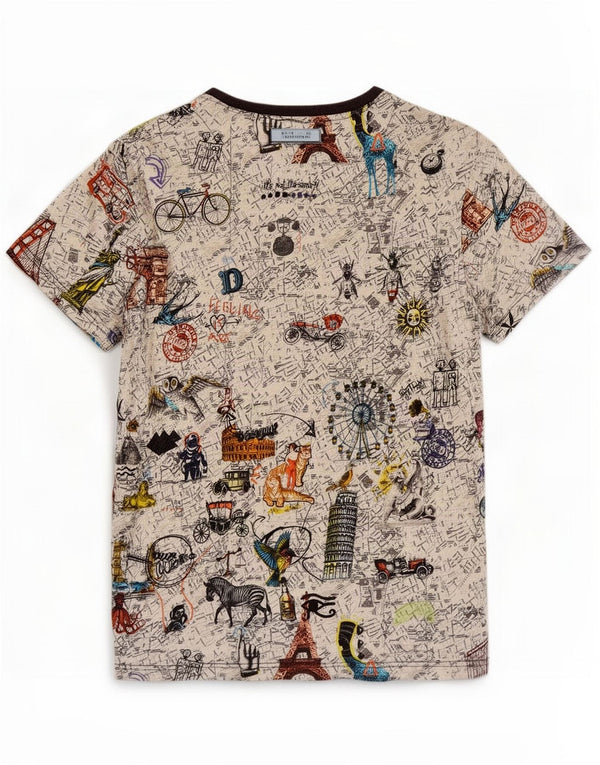 Desigual Mens Graphic T-Shirt Top Large Multicoloured Cotton