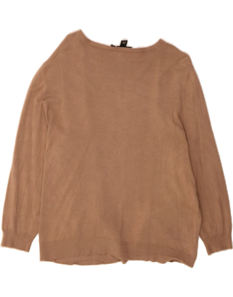 DKNY Womens 3/4 Sleeve Open Cardigan Sweater UK 14 Medium Brown Viscose Vintage Dkny and Second-Hand Dkny from Messina Hembry 