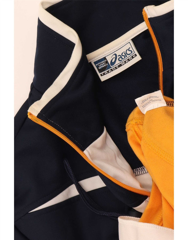 Asics Mens Tracksuit Top Jacket Large Navy Blue Colourblock Polyester