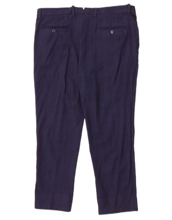 Massimo Dutti Mens Cropped Trousers EU 44 Large W34 L25 Navy Blue Check