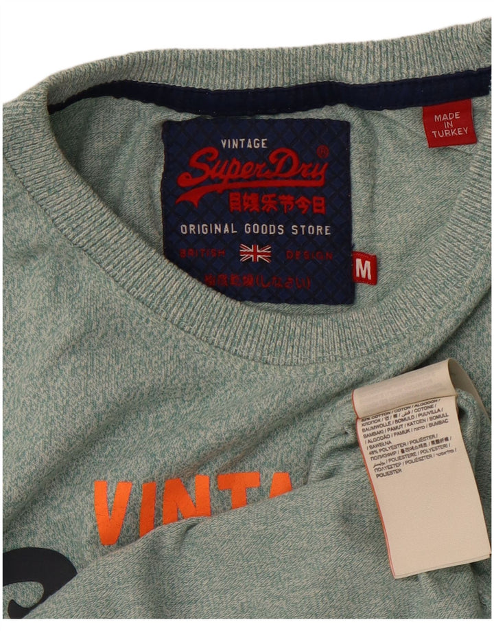 SUPERDRY Mens Graphic T-Shirt Top Medium Green Flecked Cotton