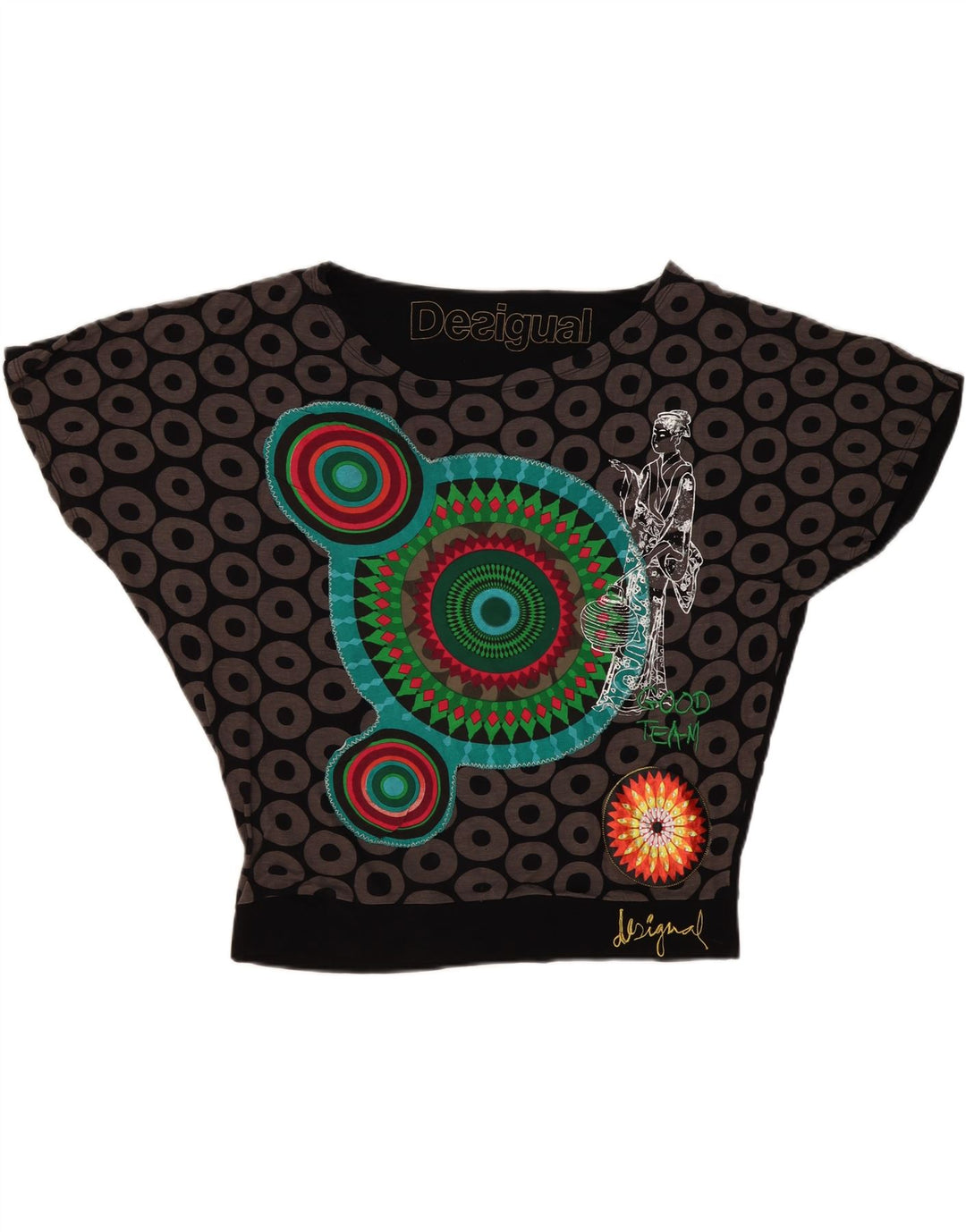 Desigual Womens Graphic Oversized Blouse Top UK 16 Large Black Geometric