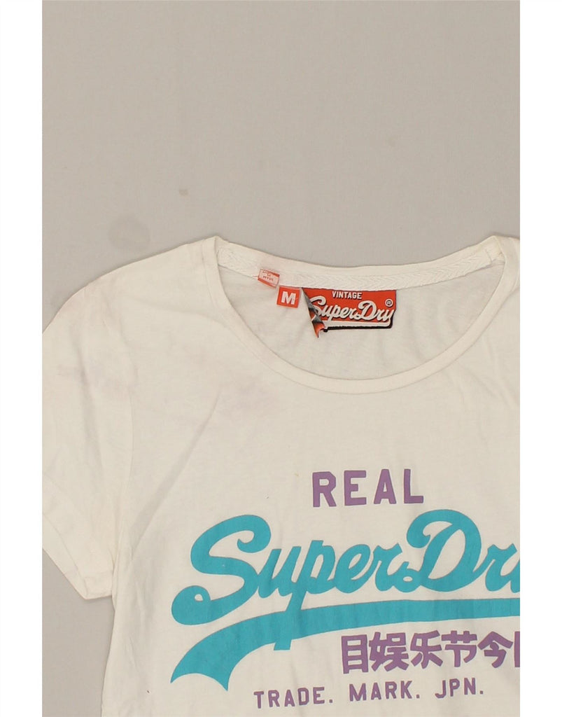 SUPERDRY Womens Graphic T-Shirt Top UK 12 Medium White Cotton Vintage Superdry and Second-Hand Superdry from Messina Hembry 