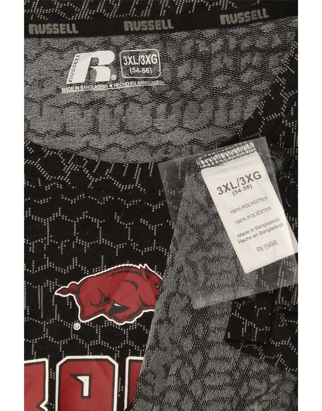 RUSSELL ATHLETIC Mens Graphic T-Shirt Top UK 54/56 3XL Black